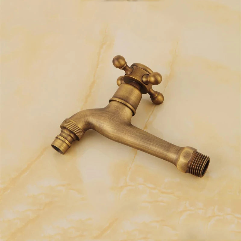 Wall Mounted Antique Brass Bathroom Washing Machine Faucet Mop Pool Tap Cold Water Bibcock Tap Decorative Outdoor Garden Faucet