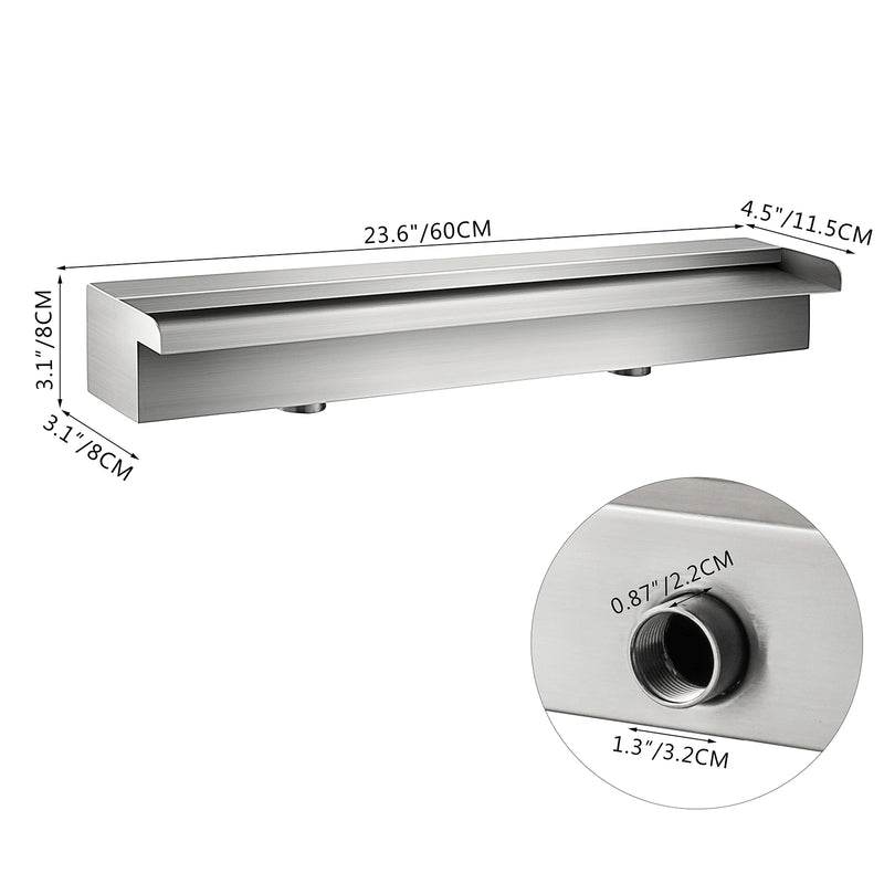 SucceBuy Waterfall Pool Fountain Stainless Steel Pipe Connector Spillway Garden Outdoor Pond Rectangular Swimming Pool Fountain
