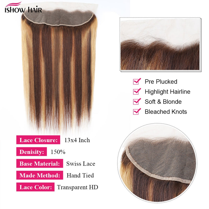 Ishow Highlight Human Hair Bundles With Frontal Ombre Hair Locks With Closures Brazilian Straight Hair Bundles With Frontal