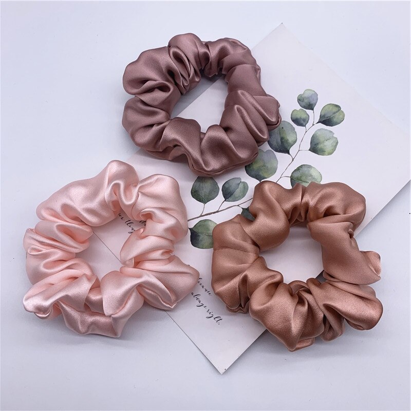 100% Pure Silk Hair Scrunchie Width 3.5cm Hair Ties Band Girls Ponytail Holder Luxurious Colors Sold by one pack of 3pcs