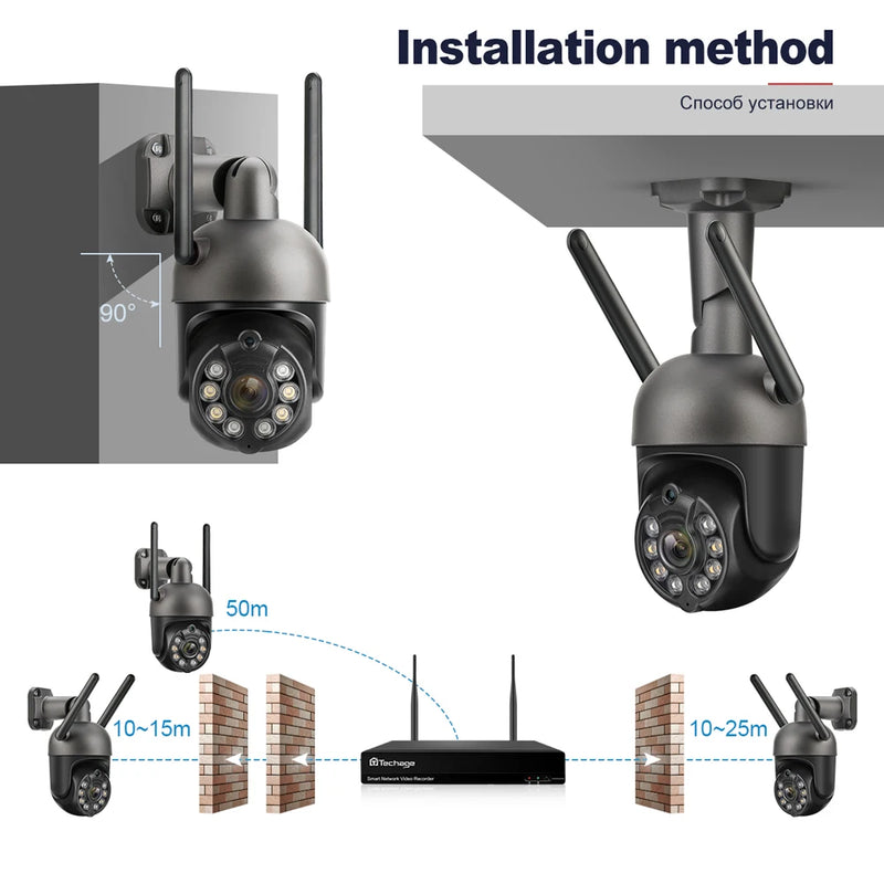 Techage 3MP PTZ Wireless CCTV System Two Way Audio WIFI IP Security Camera 10CH P2P NVR Video Surveillance Kit Human Auto Track