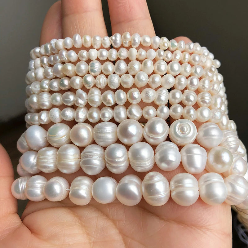 Natural White Freshwater Pearls Beads Irregular Round Cultured Pearls For DIY Women Handmade Bracelet Accessories 15''inches