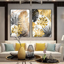 Golden Leaves Plant Picture Home Decor Nordic Canvas Painting Wall Art Marbling Backdrop Art Posters and Prints for Living Room