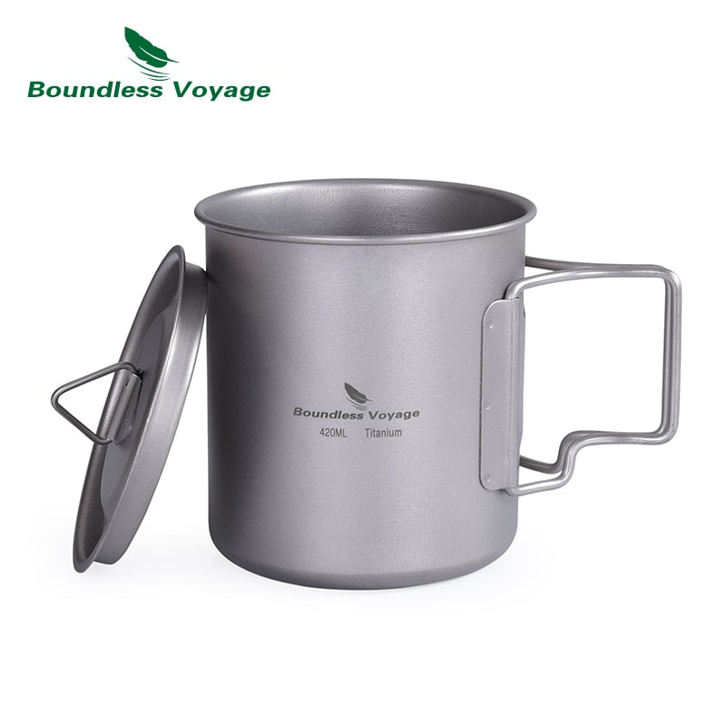 Boundless Voyage Titanium Mug Camping Cup Supplies Outdoor Pot with Lid Lightweight Cookware Travel Tea Coffee Tableware