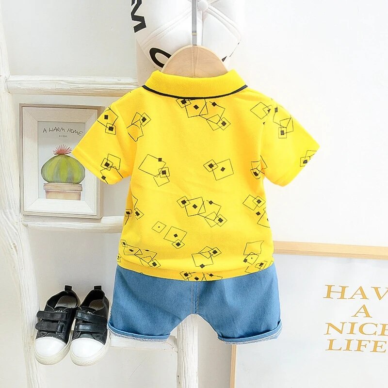 Summer Children's Boy Clothing Sets Kids Baby Boys Short-sleeved Turn-down Collar T-shirt And Pants 2 Piece Clothing Sets