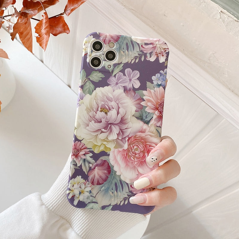 For iPhone 12 Pro Max Case Vintage Flower & Bird Square Phone Case For iPhone 11 Pro Max XR XS Max X Soft Silicon Coque