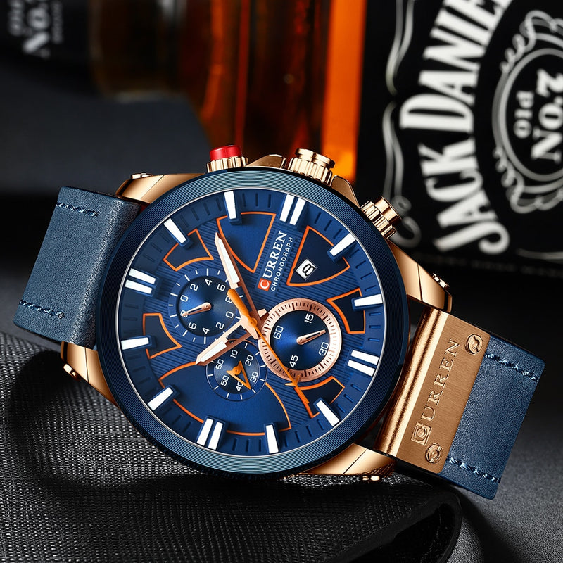 CURREN Top Luxury Brand Men's Military Waterproof Leather Sport Quartz Watches Chronograph Date Fashion Casual Men's Clock 8346