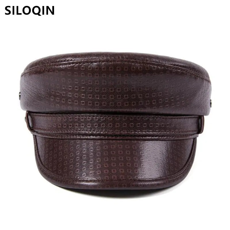 SILOQIN snapback hat unisex natural sheepskin leather Military Hats for men women genuine leather cap new trend brands flat cap