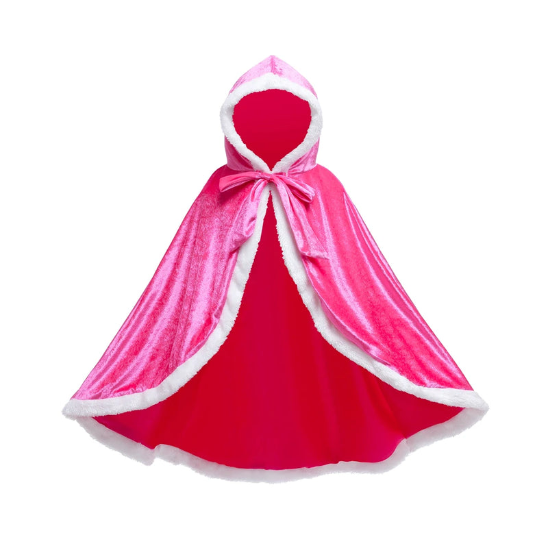 Children Snow Queen Anna&Elsa Girls Velvet Cloak Hooded Christmas Fairy Cinderella Rapunzel Aurora Belle Princess Dress Up Cape