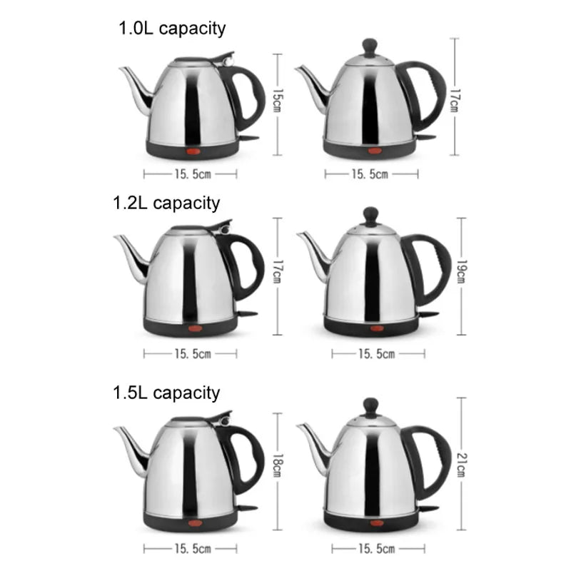 Long Mouth Electric Kettle Water Heating Pot Stainless Steel Boiler Hot Drink Teapot Heater Cooker Auto Power Off Boiling Cup EU