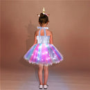 Rainbow Unicorn Dress Girls Led Light Flower Birthday Party Tutu Outfits Kids Halloween Christmas Unicorn Costume with Headband