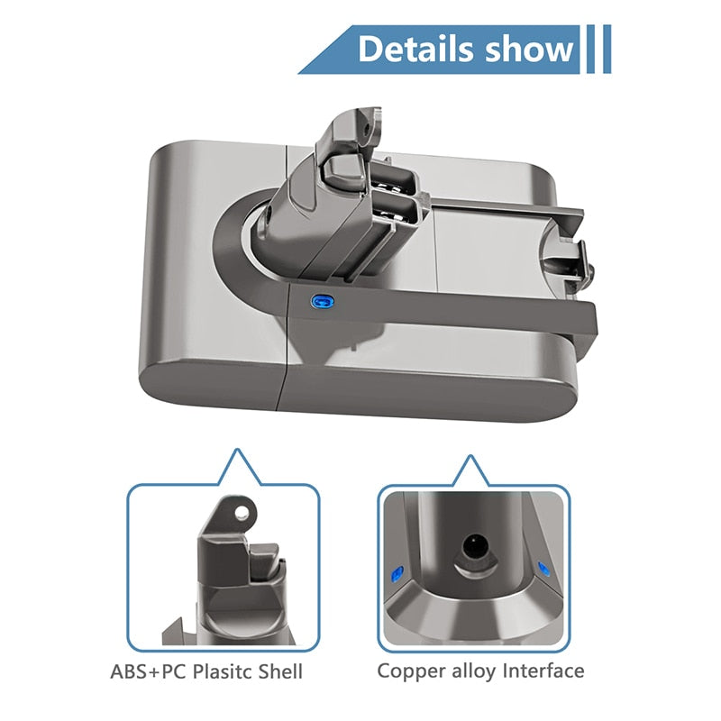 21.6V 6000mAh Replacement Battery for Dyson Li-ion Vacuum Cleaner SV09 SV07 SV03 DC58 DC61 DC62 DC74 V6 965874-02 Animal Battery