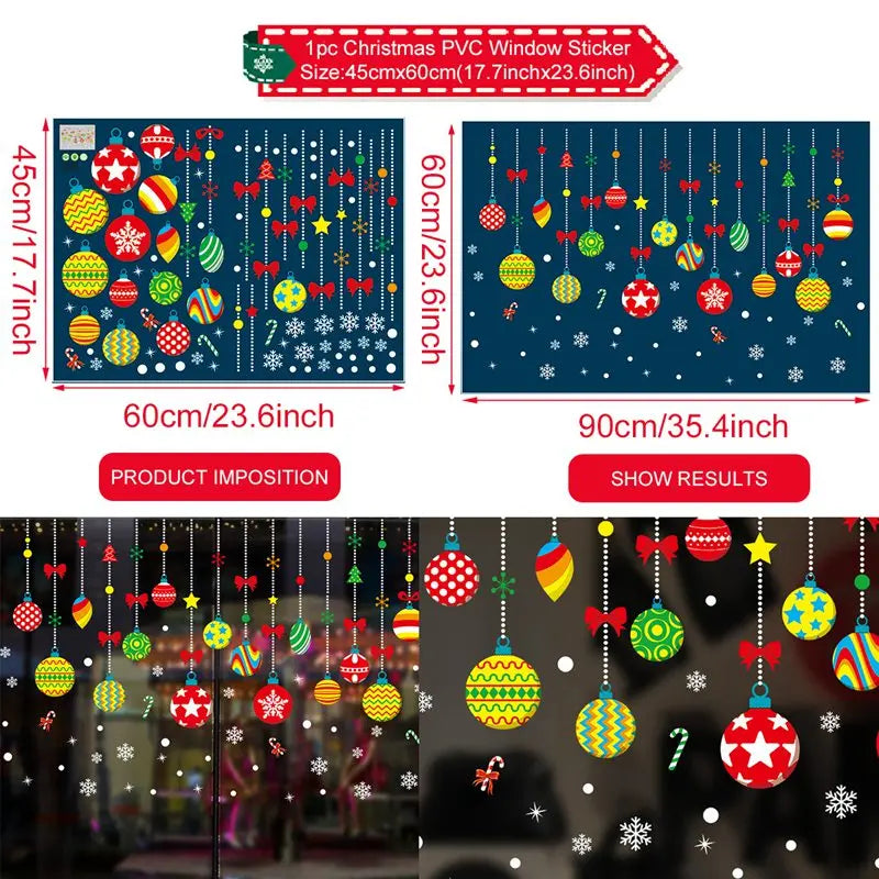 Christmas Window Stickers Merry Christmas Decorations For Home 2024 Christmas Wall Sticker Kids Wall Decals Happy New Year 2025