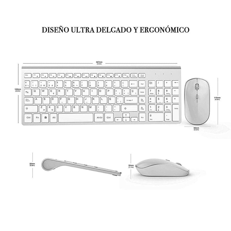 Wireless Keyboard Mouse Spanish Set 2.4Ghz Ultra-Thin Sleek Design for office home/travel Full Size wireless mouse keyboard