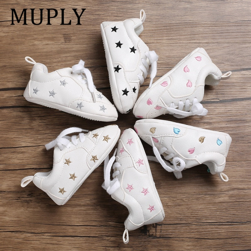 Newborn Print Heart Star Baby Sneaker PU Leather Baby Boys Girls First Walkers Soft Sole Infant Toddler Baby Shoes For 0-18M