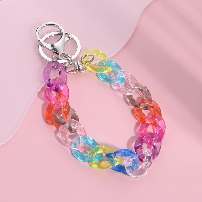 Acrylic Plastic Link Chain Keychain Macaron Color Handmade Key Ring For Girls Gifts Handbag Charms