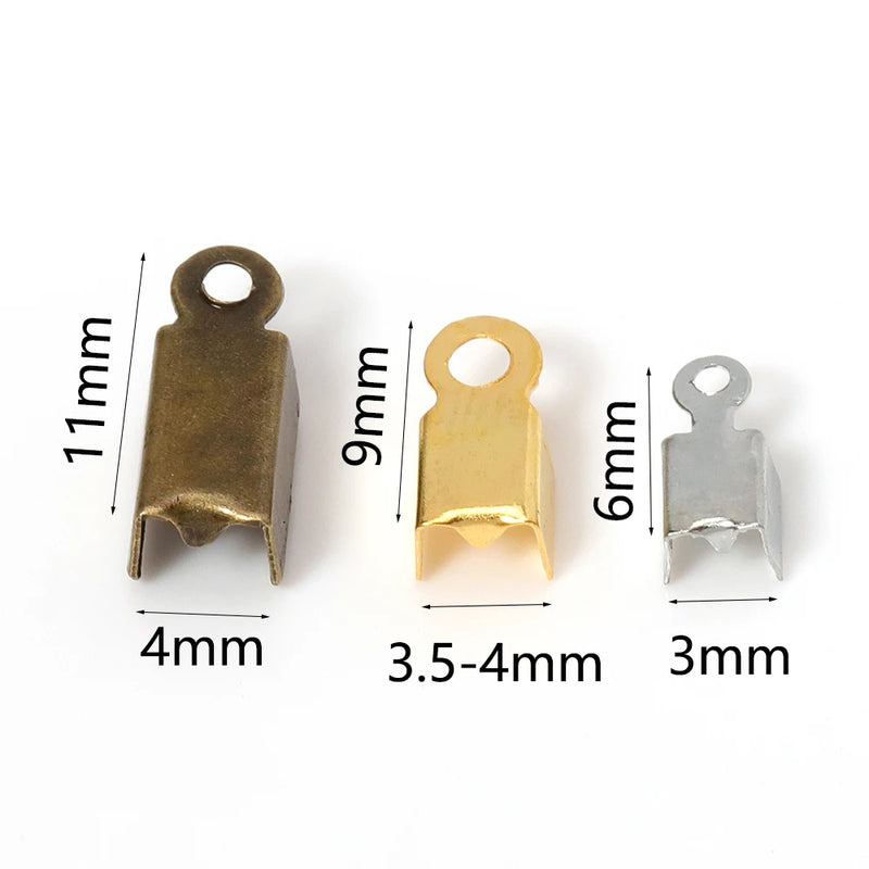 200pcs Metal End Caps End Clasps for Leather Cord Gold/Silver Plated Crimp Bead Connectors for DIY Jewelry Making Wholesale