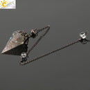CSJA Reiki Natural Chip Stone Pendulum Antique Copper Chain Hexagon Cone Resin Pendant for Dowsing Divination Wicca Pendule G321