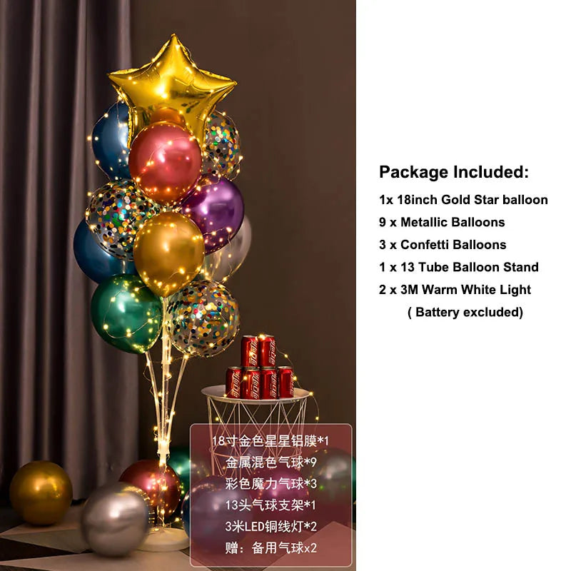 Light Up LED Balloon Stand Kit 13Pcs Balloons Reusable Clear Column Holder Set For Table Floor Wedding Birthday Party Supplies