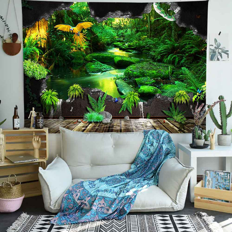 Simsant Psychedelic Forest Tapestry Mushroom Castle Fairy Tale Wall Hanging Tapestries for Living Room Bedroom Home Dorm Decor