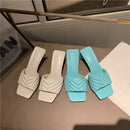 Eilyken Fashion Elegant Slippers Womens High Quality Solid Cozy PU Leather Square Toe Sandals Femme Low Heel Party Dress Shoes