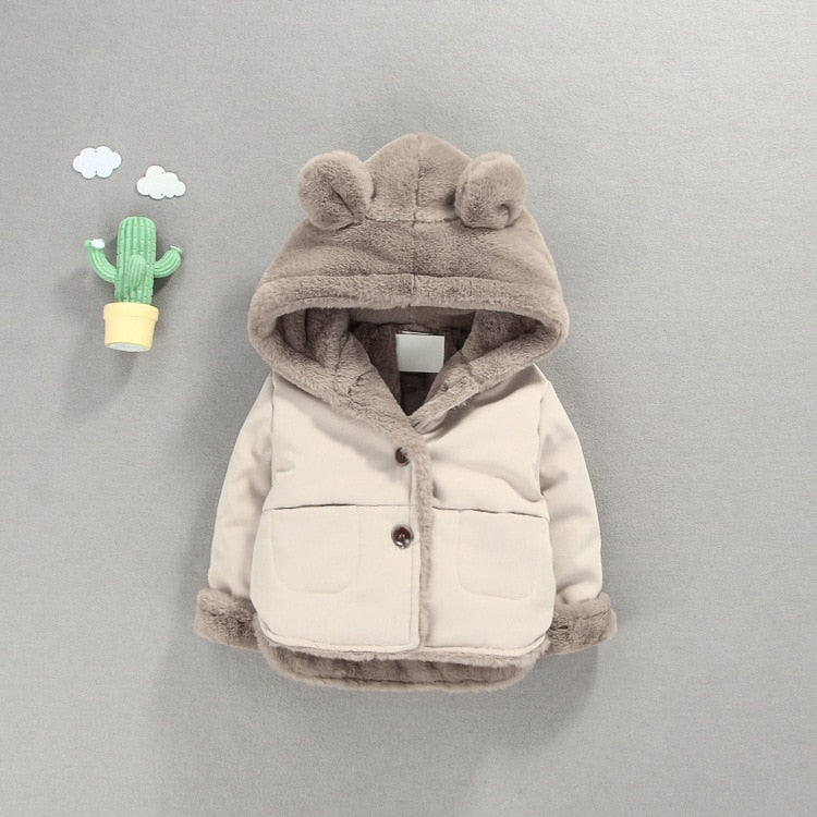 OLEKID Autumn Winter Baby Fleece Jacket Cartoon Hooded Plus Velvet Infant Boys Coat Newborn Baby Girls Outerwear Toddler Parka