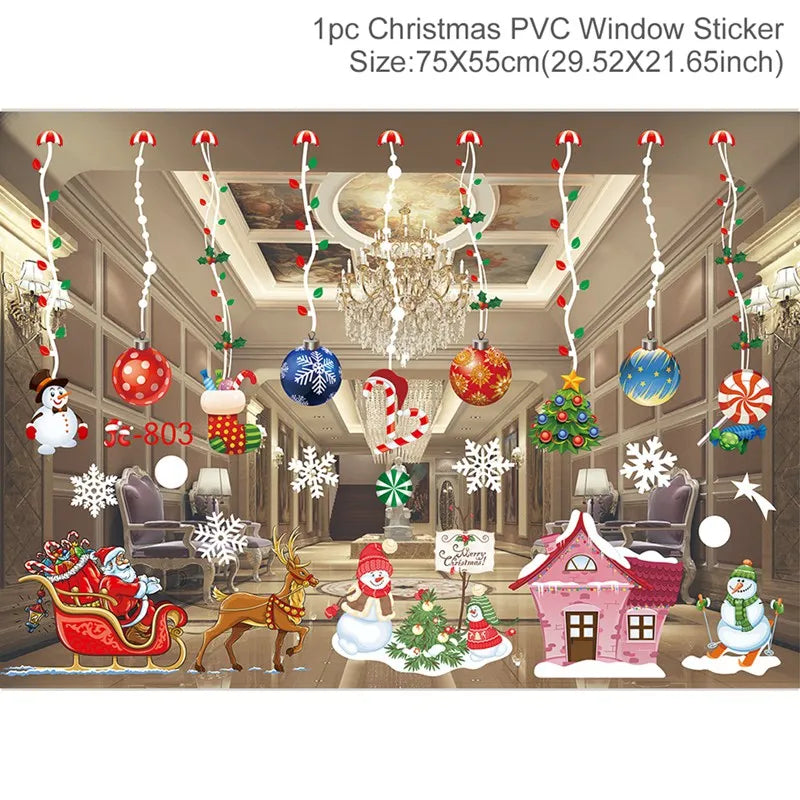 Christmas Window Stickers Merry Christmas Decorations For Home 2024 Christmas Wall Sticker Kids Wall Decals Happy New Year 2025