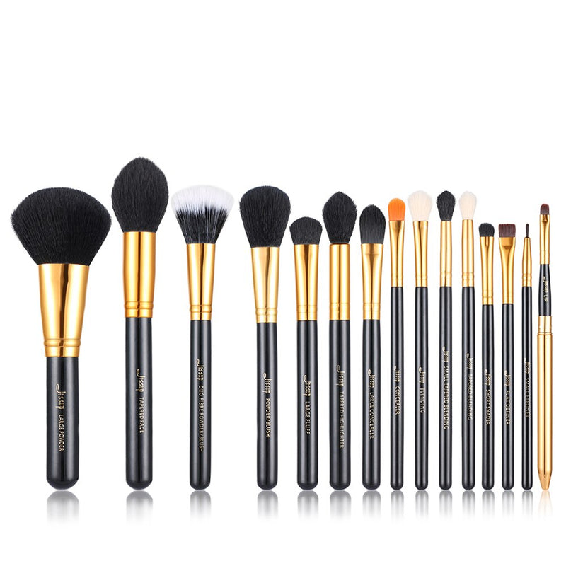 Jessup Brushes 15pcs Makeup Brushes Set Powder Foundation Eyeshadow Blending Make Up Tool Kits Shadow Liner Lip, White/Gold T103