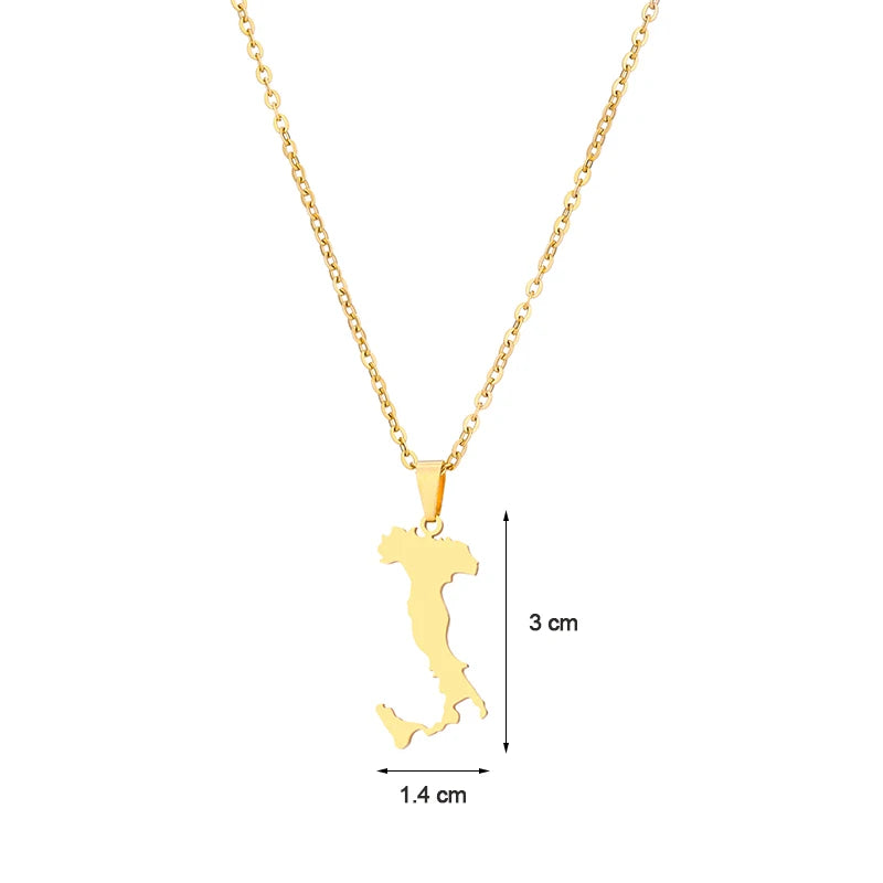 Italy Map Pendant Necklaces For Women/men Silver Color/Gold Color Stainless Steel Italian Maps Ethnic Party Jewelry Gifts