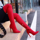 Faux Suede Stretch Thigh High Boots Sexy Elastic Slim Women's Over the Knee Boots Fashion High Heels Black Red Fetish Long Shoes