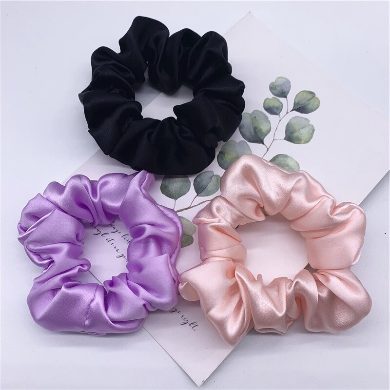 100% Pure Silk Hair Scrunchie Width 3.5cm Hair Ties Band Girls Ponytail Holder Luxurious Colors Sold by one pack of 3pcs