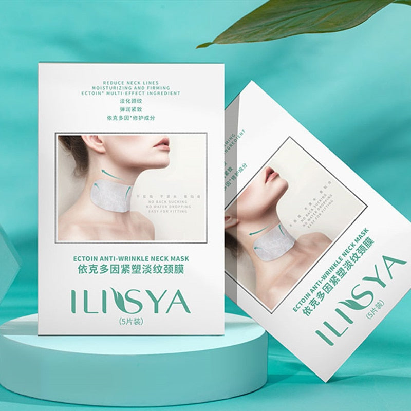 ILISYA Ectoin Anti-wrinkle Neck Mask Hydrating Collagen Neck Patch Anti-Wrinkle Anti-Aging Neck Pad Wrinkle Removal-5 PCS