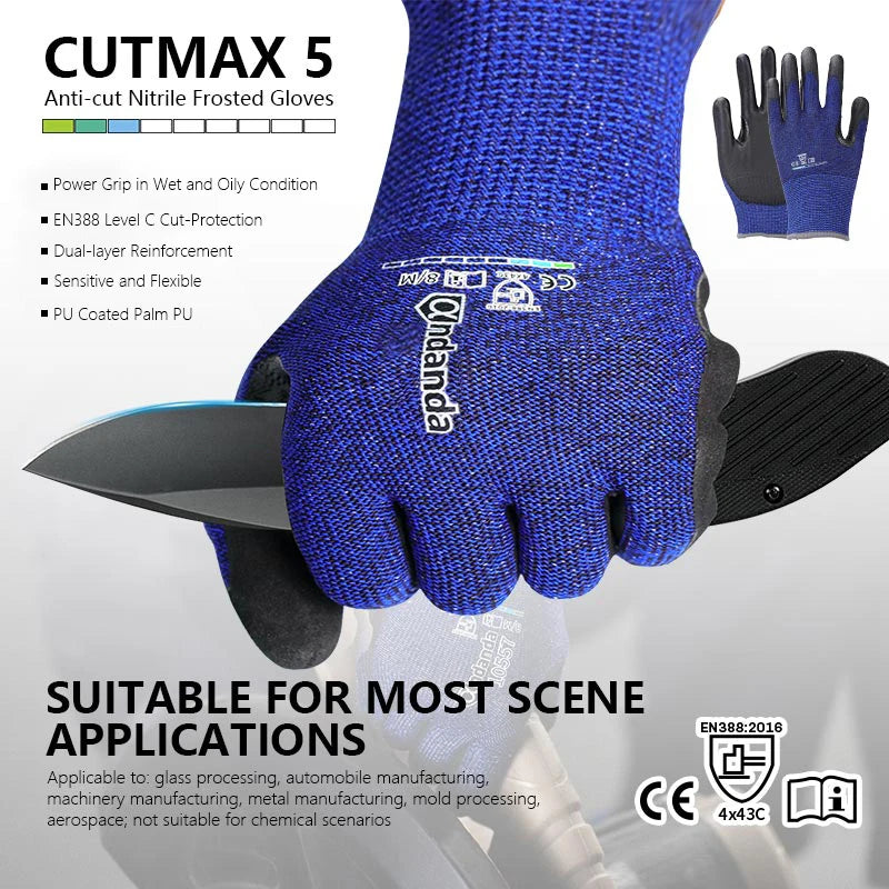 Andanda Double Layer Nitrile Gloves With Thumb Reinforcement Work Gloves Level 5 Cut Resistant Gloves Mechanic Safety Working