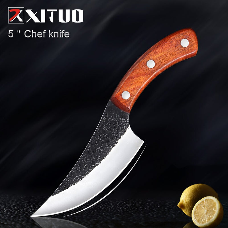 XITUO Handmade Forged 5 inch High Carbon Stainless Steel Chef Knife Meat Cleaver Kitchen Knife Rosewood Handle Cooking Tool