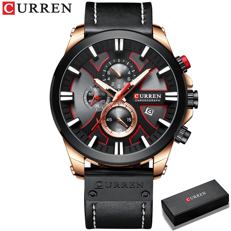 CURREN Top Luxury Brand Men's Military Waterproof Leather Sport Quartz Watches Chronograph Date Fashion Casual Men's Clock 8346