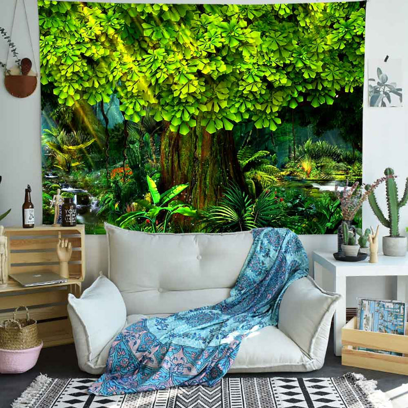 Simsant Psychedelic Forest Tapestry Mushroom Castle Fairy Tale Wall Hanging Tapestries for Living Room Bedroom Home Dorm Decor