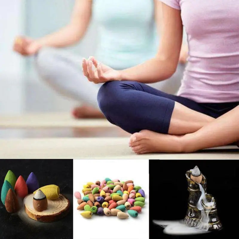 10Pcs Natural Reflux Tower Smoke Cones Bullet Buddhism Back Flow Tower Incense Burner Holder Cone Smoke Sandalwood Aromatherapy