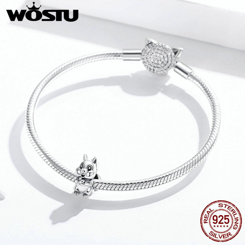 WOSTU Cute Squirrel Charms 925 Sterling Silver Animal Beads Fit Original Bracelet Necklace Pendant Lovely Jewel;ry Gift CTC338
