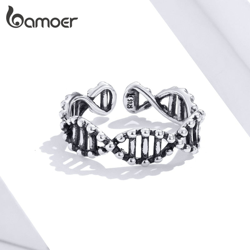 bamoer Original Design 925 Sterling Silver DNA Open Adjustable Finger Rings for Women Free Size Ring Fashion Jewelry SCR643