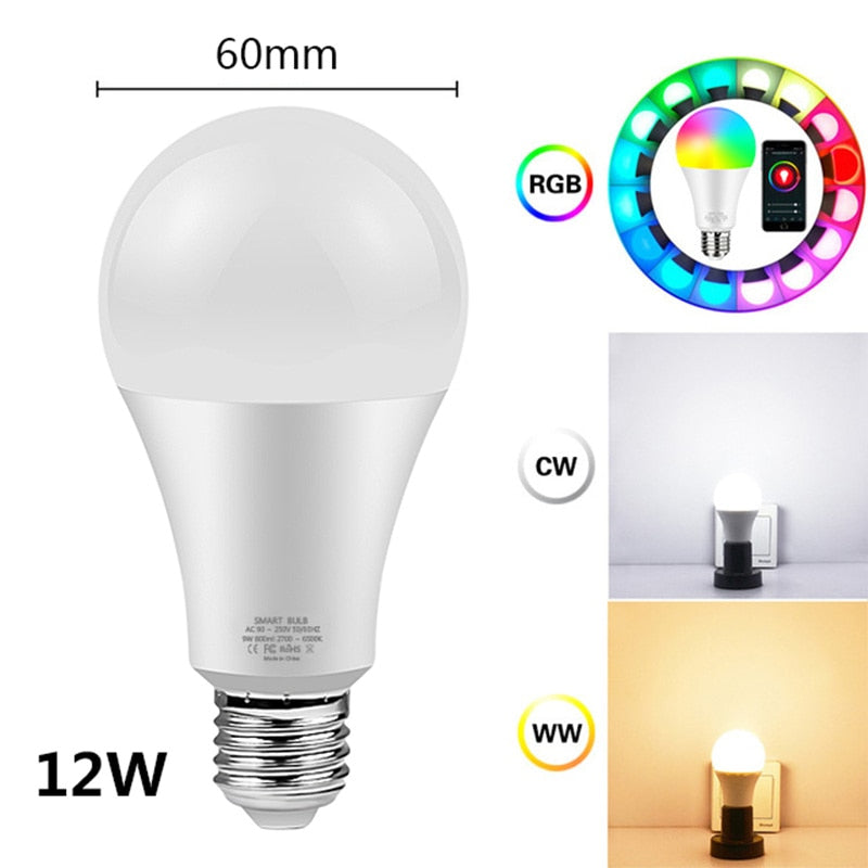 Smart LED Light Bulb 12W 15W Wifi RGB Lamp E27 Color Dimmable Led Bulb Work With Tuya Smart Life APP Voice Control Alexa Google