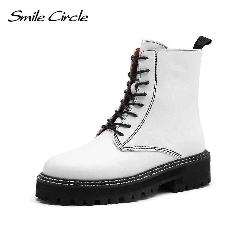 Smile Circle Ankle Boots Women Flats Platform shoes Fashion Round toe Comfortable Casual Short Boots Ladies