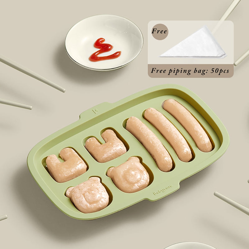 BC Babycare Silicone Cute Shape DIY Sausage Making Mould Reusable Hot Dog Maker Molds Safe Baby Food Supplement Storage BPA Free