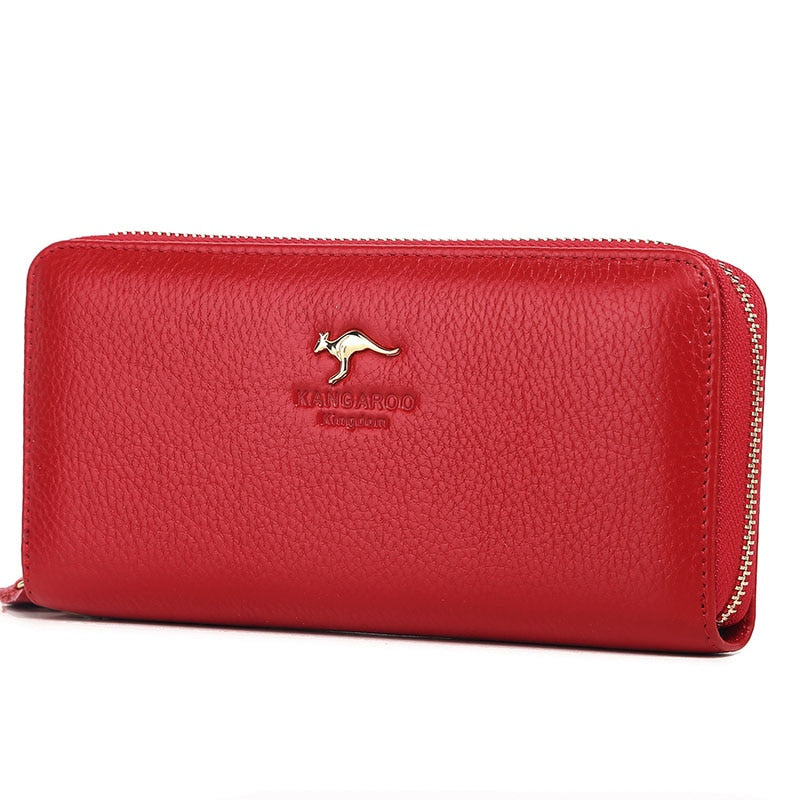 KANGAROO KINGDOM fashion women wallets genuine leather long zipper wallet brand female clutch purse