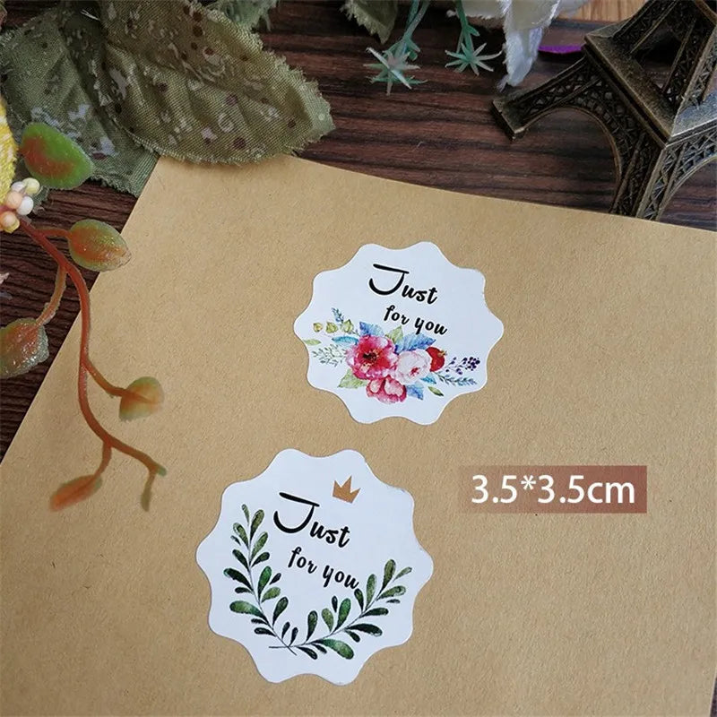 100pcs/lot Round Flower Square just fory you thank you Self-adhesive sealing hand made Gift Bag Decorate Stickers