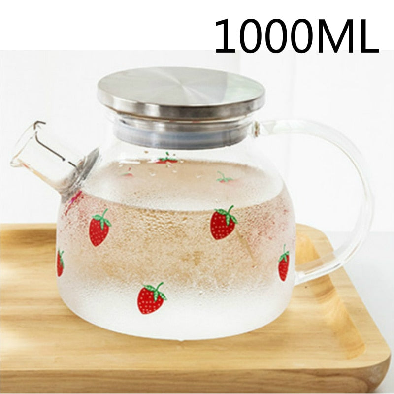 Red rose Enamel Crystal Flower Glass Teapot for Hot and Cold Drinks Home Drinkware Office water kettle Tea set coffee pot