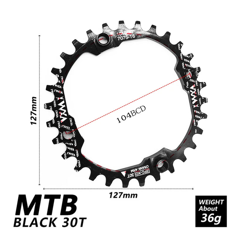 VXM Bicycle 104BCD Crank Chainring Round 30T 32T 34T 36T38T40T42T44T 46T 48T 50T 52T Narrow Wide Chain Wheel MTB Bike Chainwheel