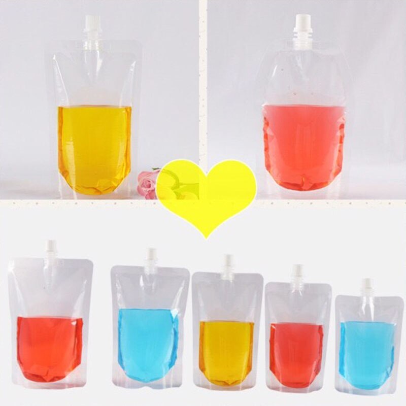 100 Pack, Stand-up Plastic Drink Packaging Bag Spout Pouch For Beverage Liquid Juice Milk Coffee