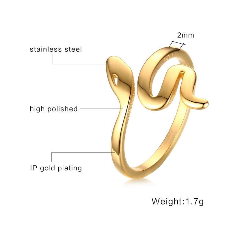 Fashion Snake Shape Ring Stainless Steel Jewelry Gold Color Bague Serpent Rings for Women Cute Party Jewelry