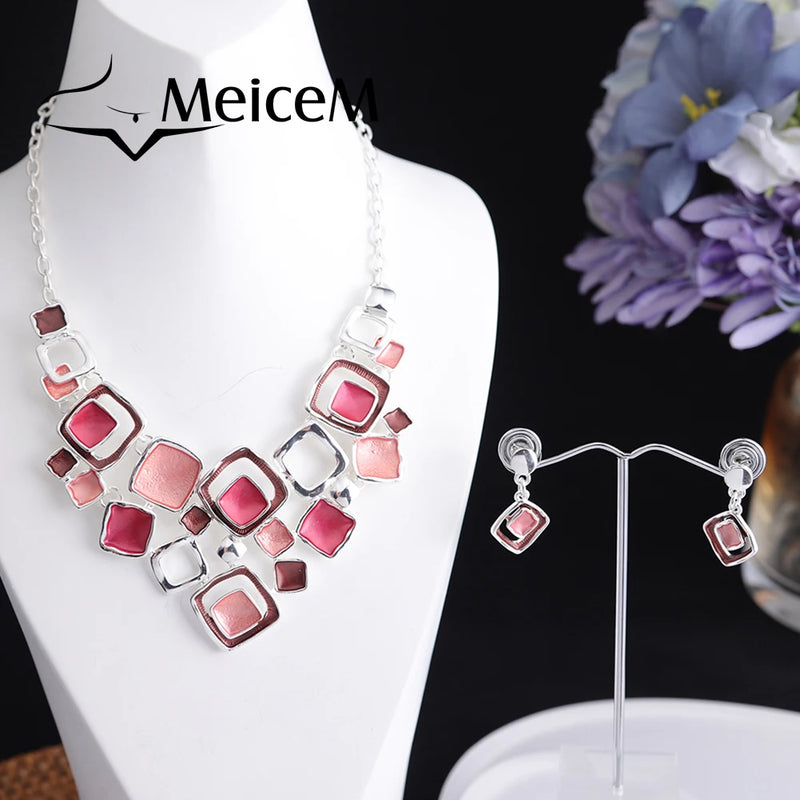 MeiceM 2021 Hot Women's Fashion Necklace Sets Charming Chain Geometric Round Choker Necklaces for Women Girls Christmas Gifts