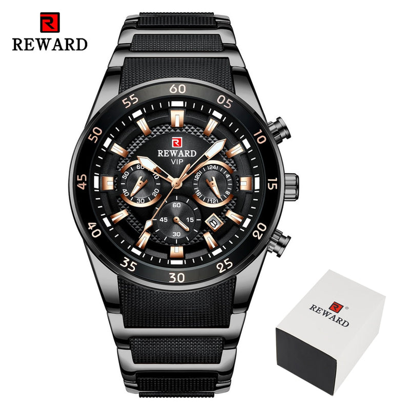 REWARD Brand Mens Watches Luxury Quartz Blue Watch Full Steel Men Chronograph Waterproof Business Wrist Watch Relogio Masculino